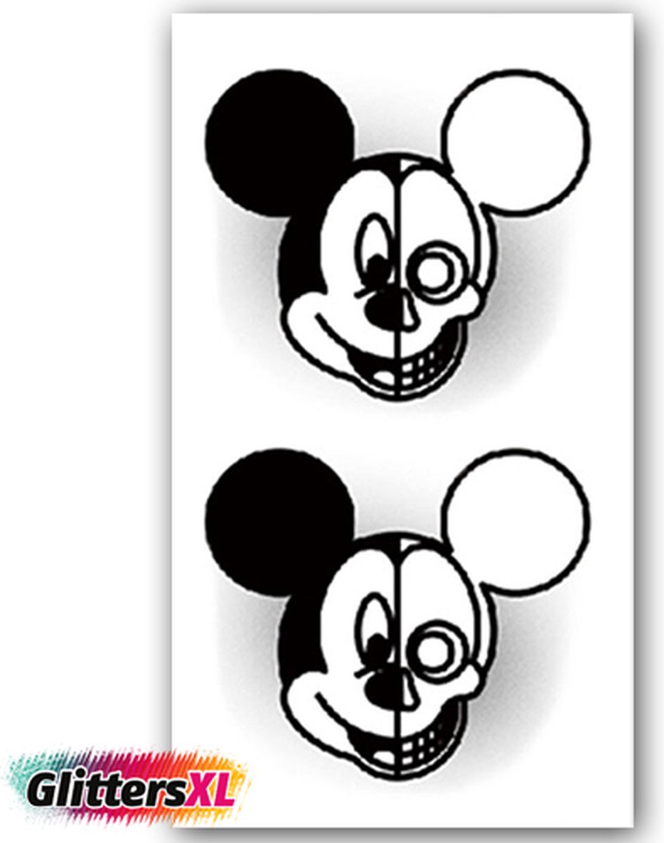 GlittersXL - Temporary Tattoo Mickey Mouse (11x6cm) [Neptattoo - Tijdelijke tatoeage - Nep Fake Tattoos - Water overdraagbare festival sticker henna outfit tattoo - Glitter tattoo - Volwassenen Kinderen Jongen Meisje]